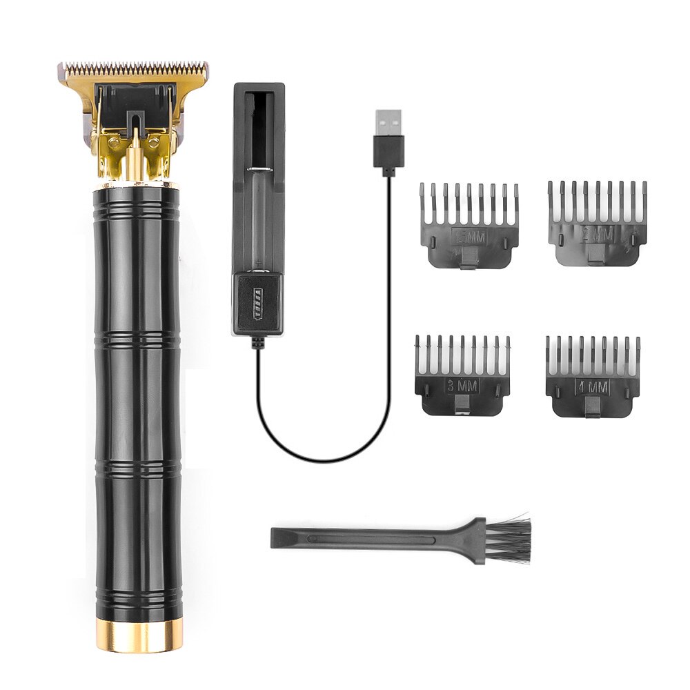 Tondeuse à cheveux électrique T9 sans fil pour hommes, rasoir à 0mm pour coiffeur, rechargeable par USB: BLACK