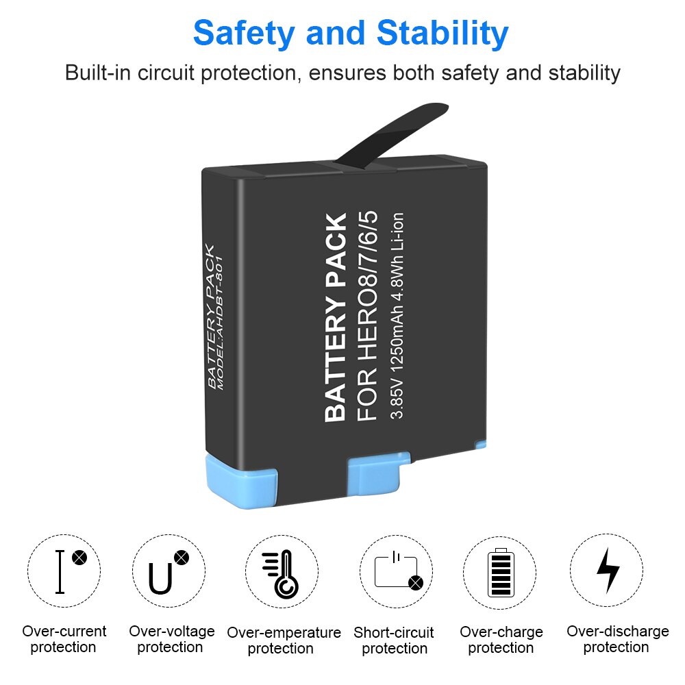 Palo 100%  original til gopro hero 7 hero 6 hero 5 batteri til go pro hero 7 6 hero 5 gopro hero 8 sort afkode kamera batteri