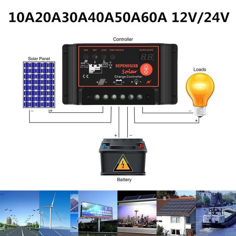 Waterproof Solar Panel Charge Regulator 12/24V Lcd Controller