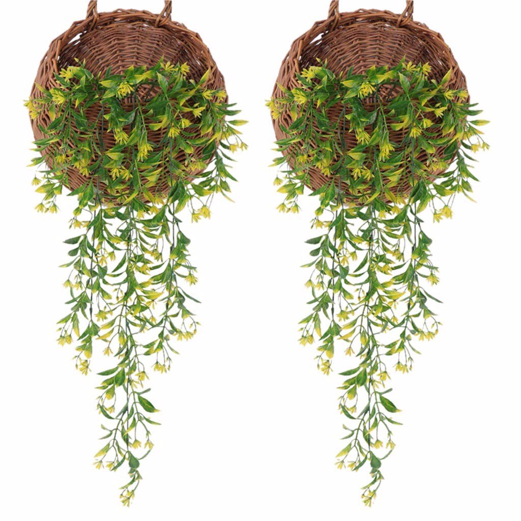 2 Pcs Artificial Plants Hanging Garland Vine Flower Trailing Bracket Plant Garden Artificial Hanging Plants Home Decoration: YELLOW