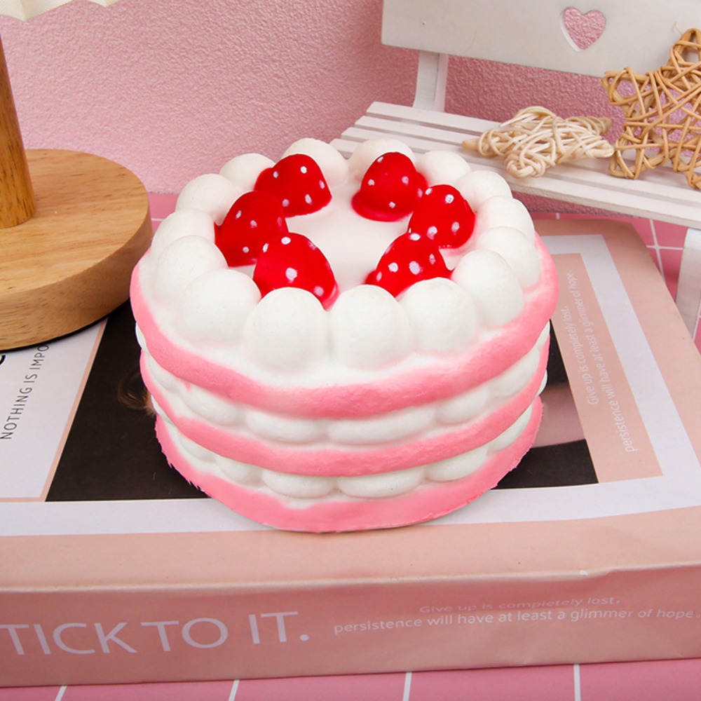 Jumbo Simulation Strawberry Birthday Cake Squishy PU Slow Rising Fun Squeeze Healing Toy Relieve Stress Toys 11*11*7 CM: Black