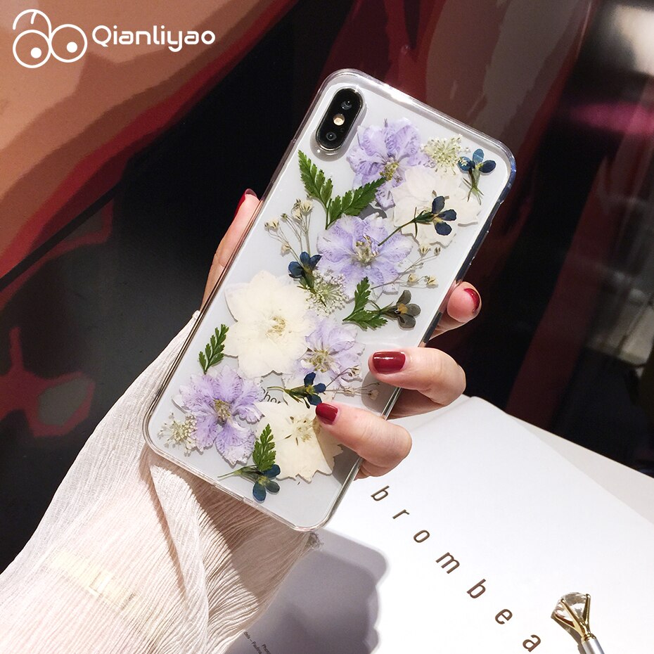 Qianliyao Reale Secchi Fiori Cassa Del Telefono Per Samsung Galaxy A10 A20 A30 A30S A40 A50 A70 A51 A71 Custodia Morbida trasparente Della Copertura Floreale