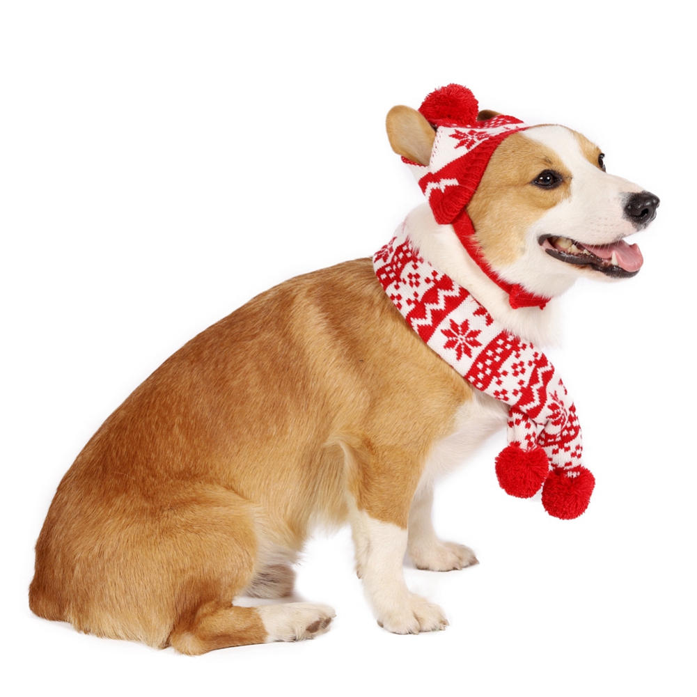 Gorro de punto a rayas cálido para perros, bufanda, Collar, disfraz de cachorro de peluche, ropa de Navidad, disfraz de perro de Santa, Cosplay