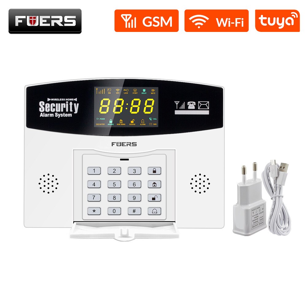 Fuers – détecteur de mouvement PIR W210, Kit système d&#39;alarme intelligent, wi-fi, sans fil, capteur de mouvement de sécurité domestique, écran LCD couleur: kit 1 / Prise anglaise