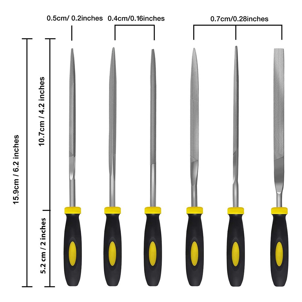 6 Pieces Needle File Set Hand Tools Hardened Alloy Strength Steel Flat Flat Warding Square Triangular Round and Half-Round File