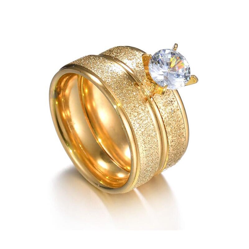 Bagues en acier inoxydable pour femmes, pour hommes et femmes, ensemble de bagues d'amour simples, bague de Couple en or givré, incrustation en Zircon, de mariage