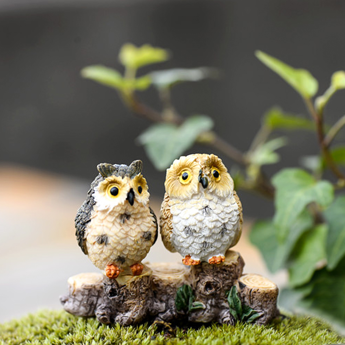 Boneco de paisagem de coruja, boneco de resina para decoração diy, micro ornamentos, decoração de resina, resistente a arranhões, para casamento, festa noturna