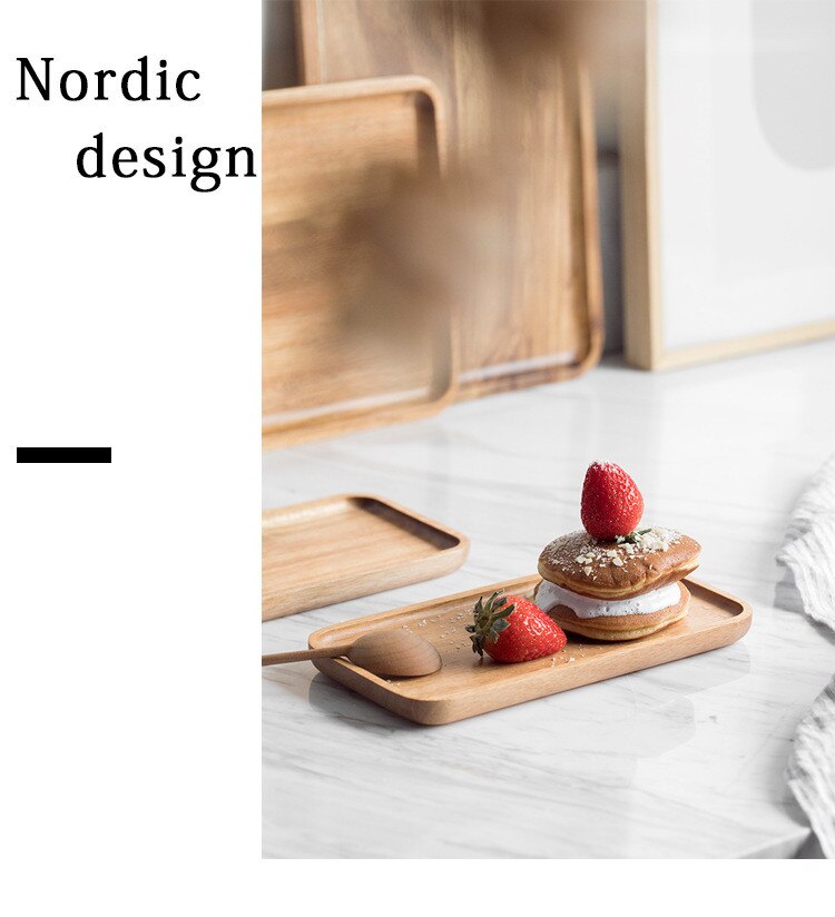 Acacia Wooden Tray Solid Wooden Tray Food Rectangular Plate Japanese Tea Tray Barbecue Snack Cake Nature Health Wood Tray