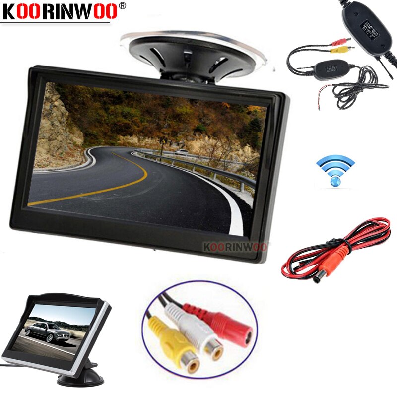 Koorinwoo Hd 5 "Digitale Kleuren Tft 800*480 Lcd Auto Spiegel Monitor Scherm 2 Video-ingang Draadloze Venster in Dash Parking Assistance