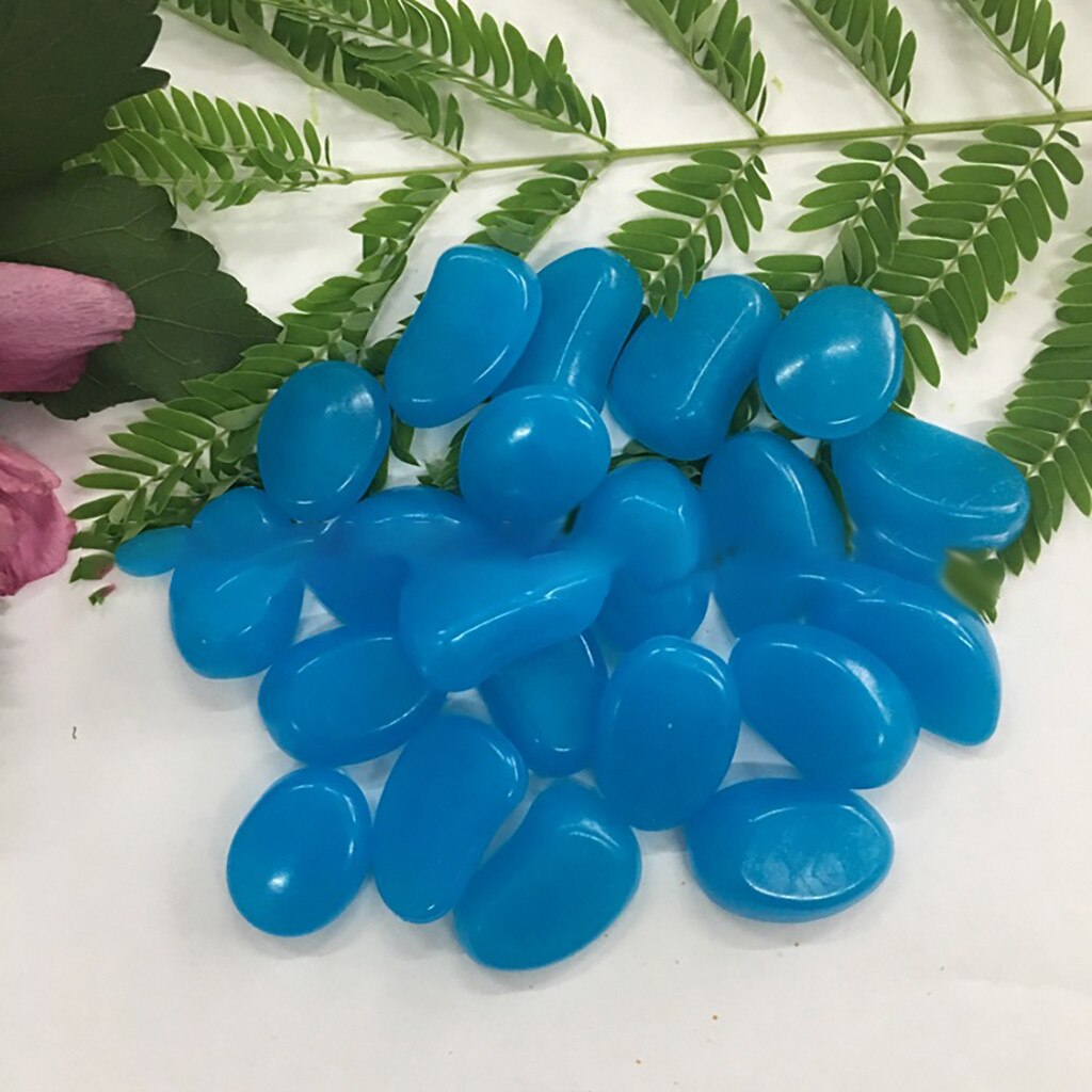 100Pcs Glow Dark Garden Pebbles Glow Stones Rocks for Walkways Garden Path Patio Lawn Garden Yard Decor Luminous Stones: Blue