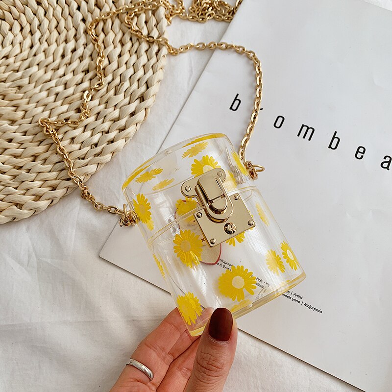 Acrylique Transparent Daisy femmes sacs à main et sacs à main Mini sac fourre-tout boîte transparente sac à lèvres dames fête pochette sac à bandoulière Bolsa: Jaune