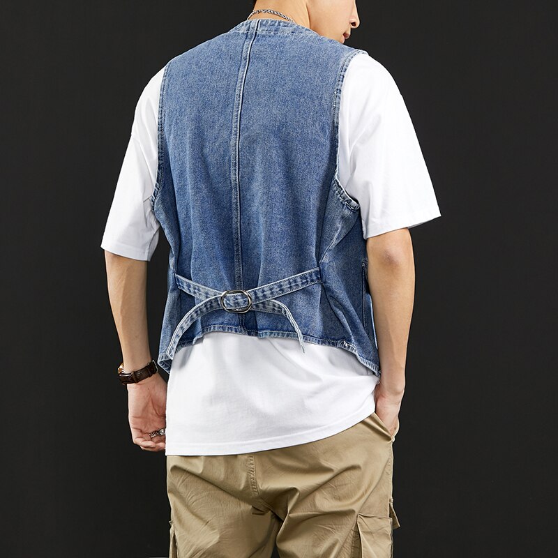 Chaleco vaquero de para hombre, chaqueta sin mangas de bolsillo de algodón, estilo clásico, con cuello en V, M-2XL