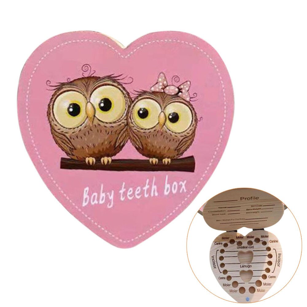 Fallen Tooth Box Storage English Spanish Text Baby Boy Girl Wood Case Save Milk Teeth Collection Organizer Holder: Red