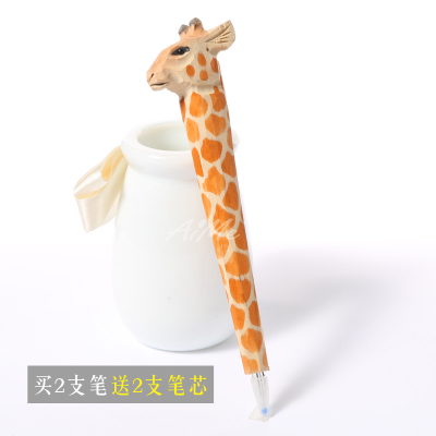 1Pc Coloffice Handmade Wood Carving Pets Animal Yellow Cat Ballpoint Pen Office Stationery School Writing Supplies: plum