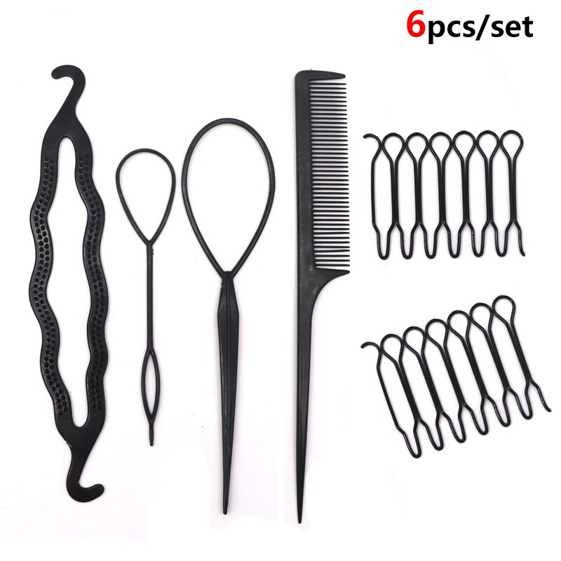 Haar Flechter Pull Haarnadeln Clip Kamm Haarspange für Mädchen Styling Werkzeuge Kit Flechten Donut Haar Brötchen Maker Friseur Zubehör: 6PCS S