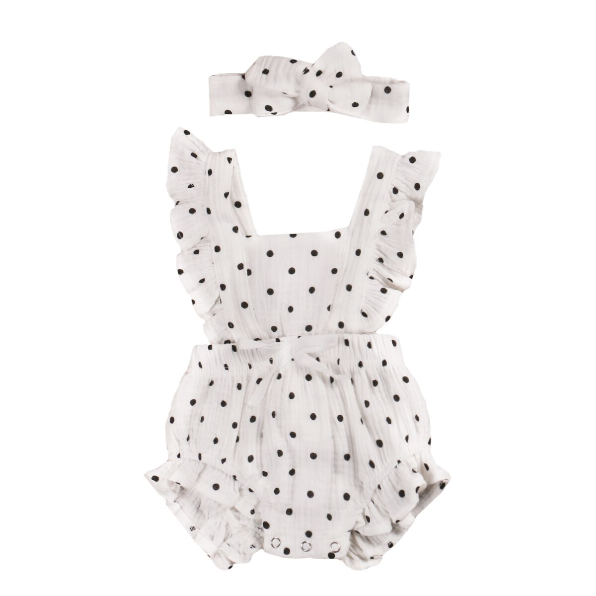 4 Kleuren 0-24M Nieuw Zomer Kids Baby Meisjes Jongens Romper Ananas Polka Print Ruches Mouwloze Jumpsuits Hoofdband: WHITE / 24M