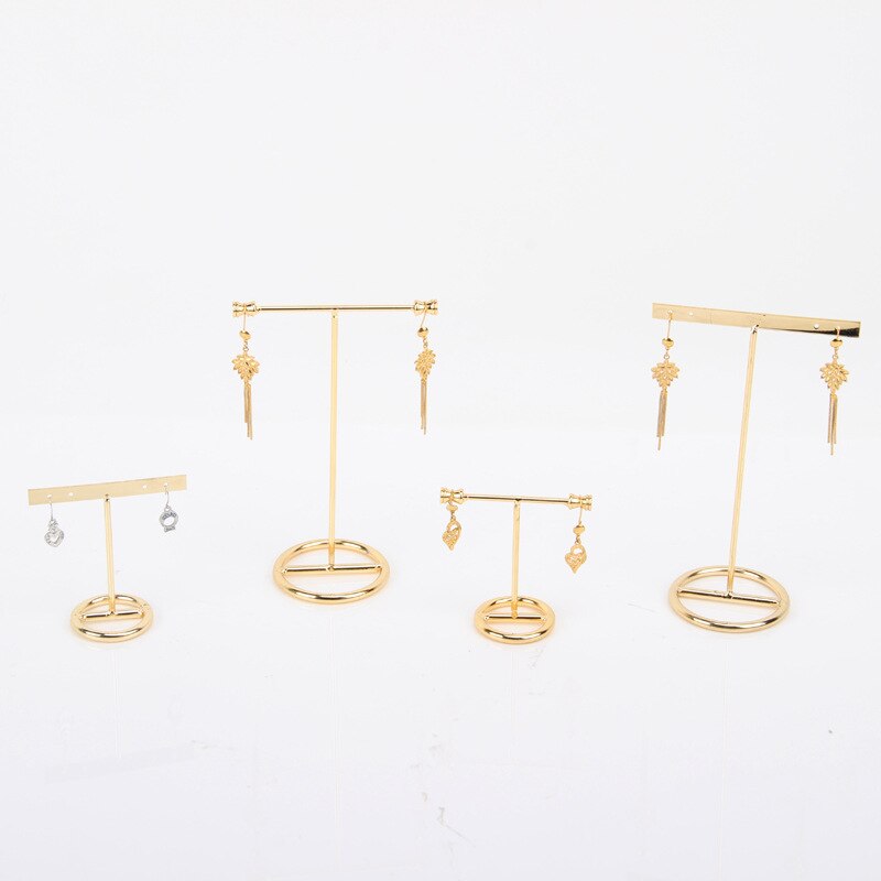 Metal Earring Display Stand Women Desk Jewelry Organizer Gold Color T-bar Ring Necklace Showing Shelf Jewelry Rack