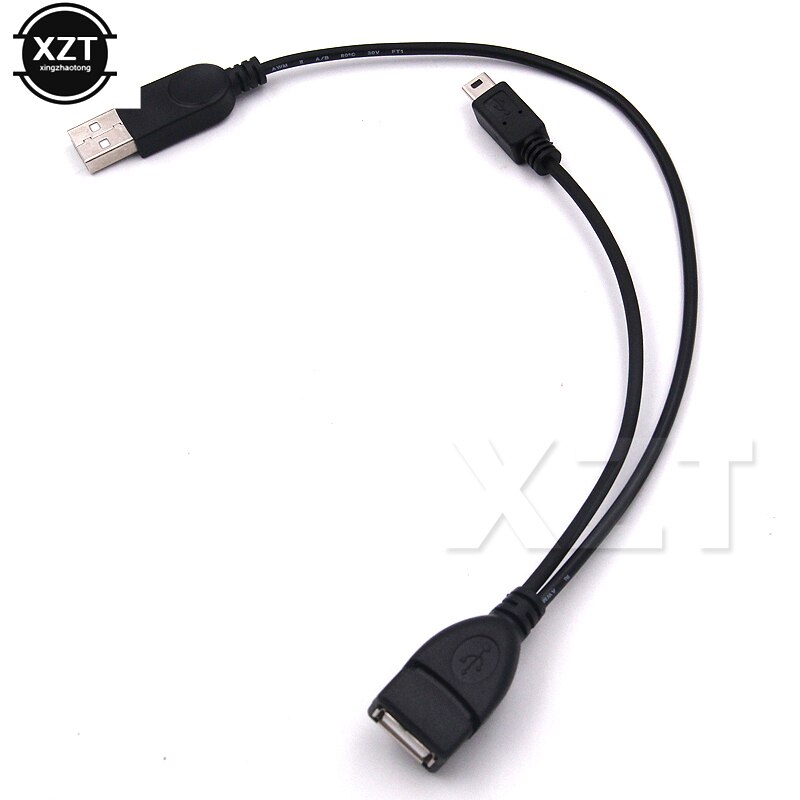 Short 30cm Mini B USB Male to USB Female Host OTG + USB Power Cable Y Splitter cable for MP3 MP4 Phone
