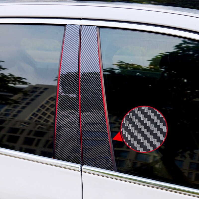 For Skoda Kodiaq Car B C Pillar Middle Central Column PC Carbon Window Trim Decoration Strip Protection Sticker: Carbon fiber 8 pcs