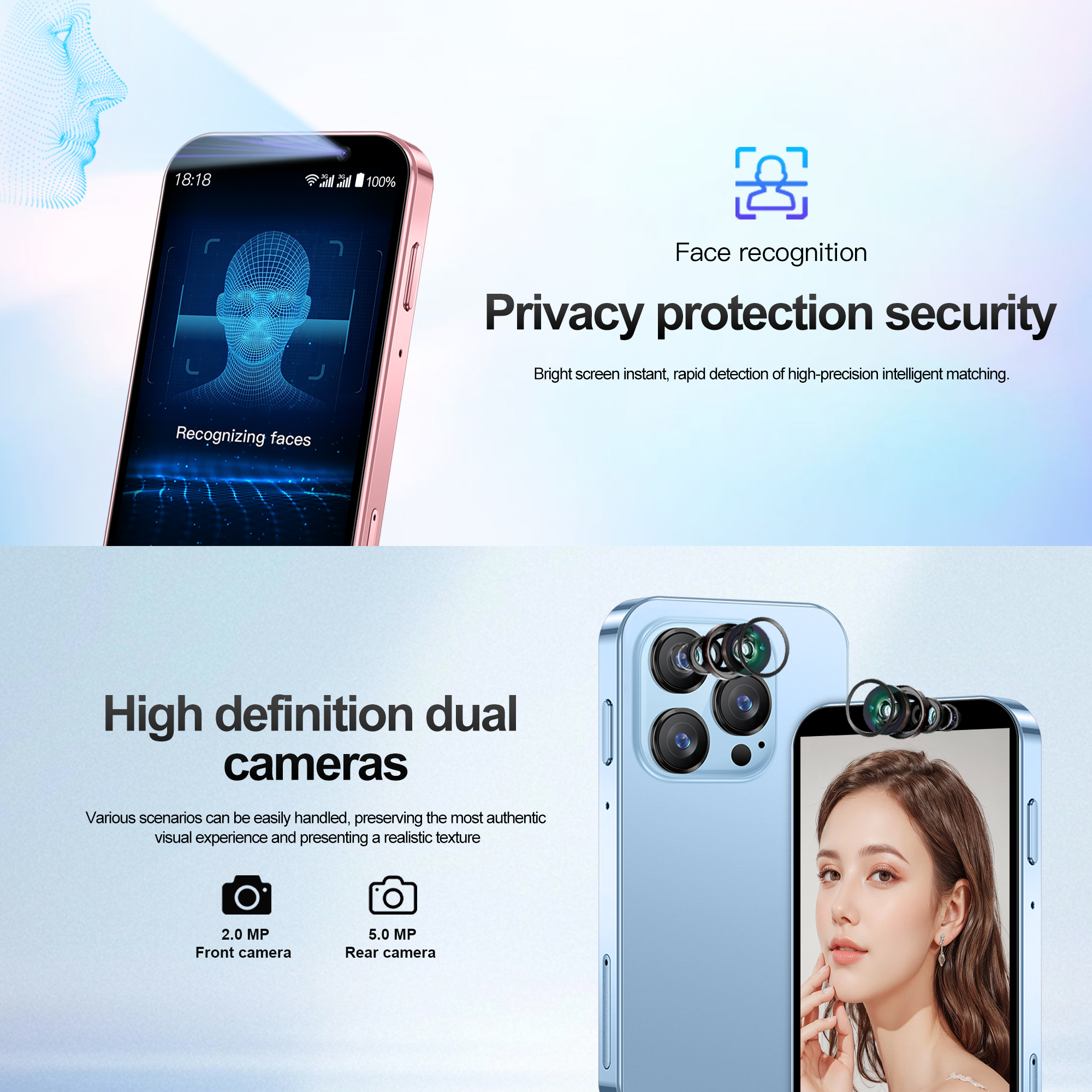 SERVO-Mini-Smartphone, 3,0-Zoll-HD-Anzeige, Android 9.0-praktisch, 2 GB + 16 GB, Gesicht-Entriegelung, 3G-Mobilfunk-GPS, kleine Smartphones