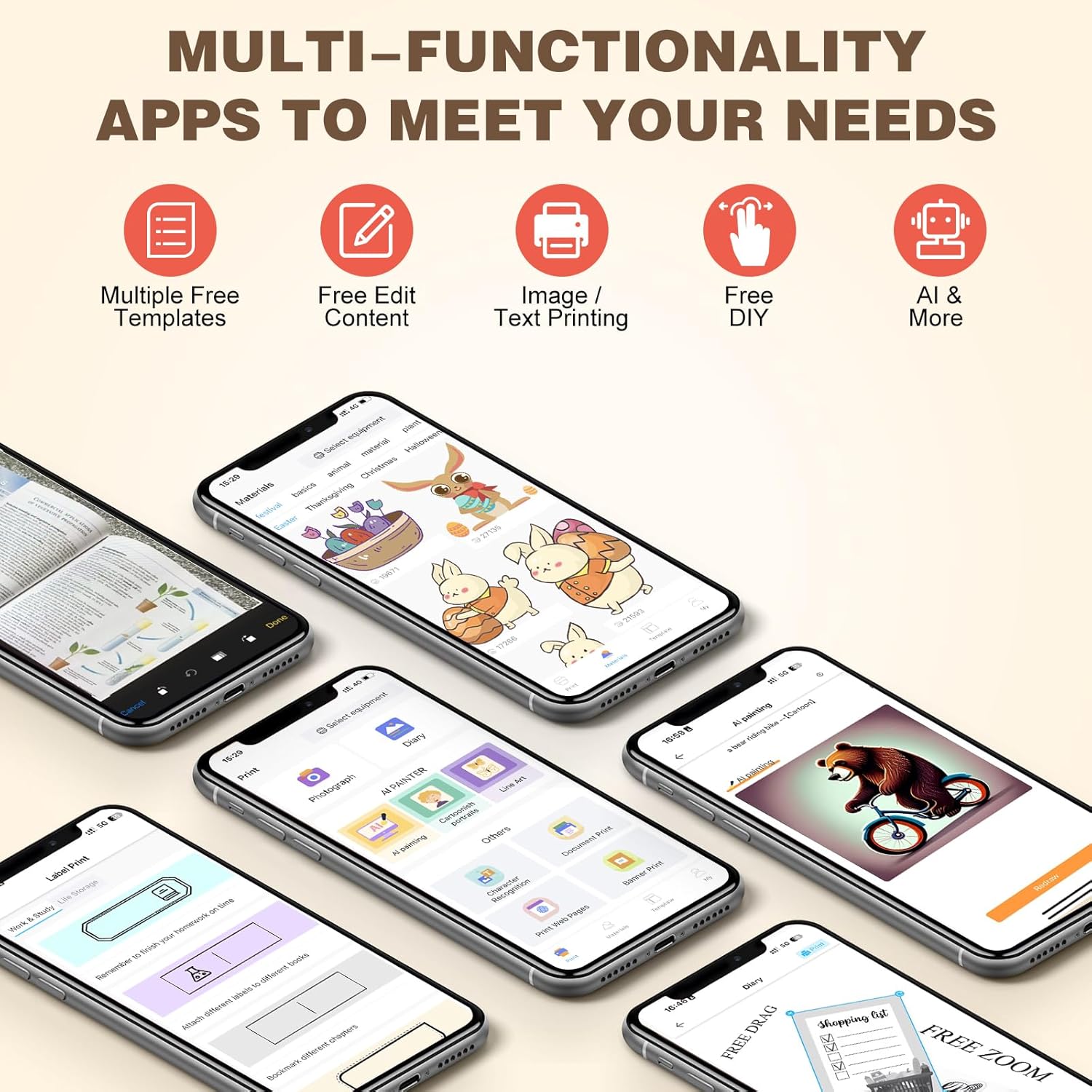 Mini Printer, Inkless Sticker Maker, Free Cut Small Pocket Printer, Portable Thermal Printer for Photo Journal Notes Memo