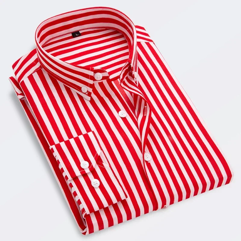 Camisa de vestir a rayas para hombre, ropa informal de manga larga, Formal, a cuadros, para negocios, nueva , social: M / Rojo