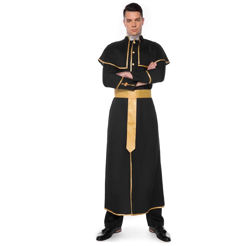 Adulto hombre clásico sacerdote Pastor Cosplay disfraz de Halloween monja Jesucristo María sacerdote Drama clérigo vestido de lujo