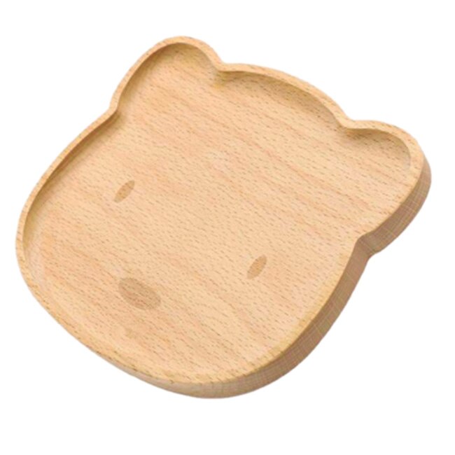 Trä servis söt björn massivt trä skål tecknad mönster mat fruktfat bricka barn baby servering trä tallrik (3 pack)