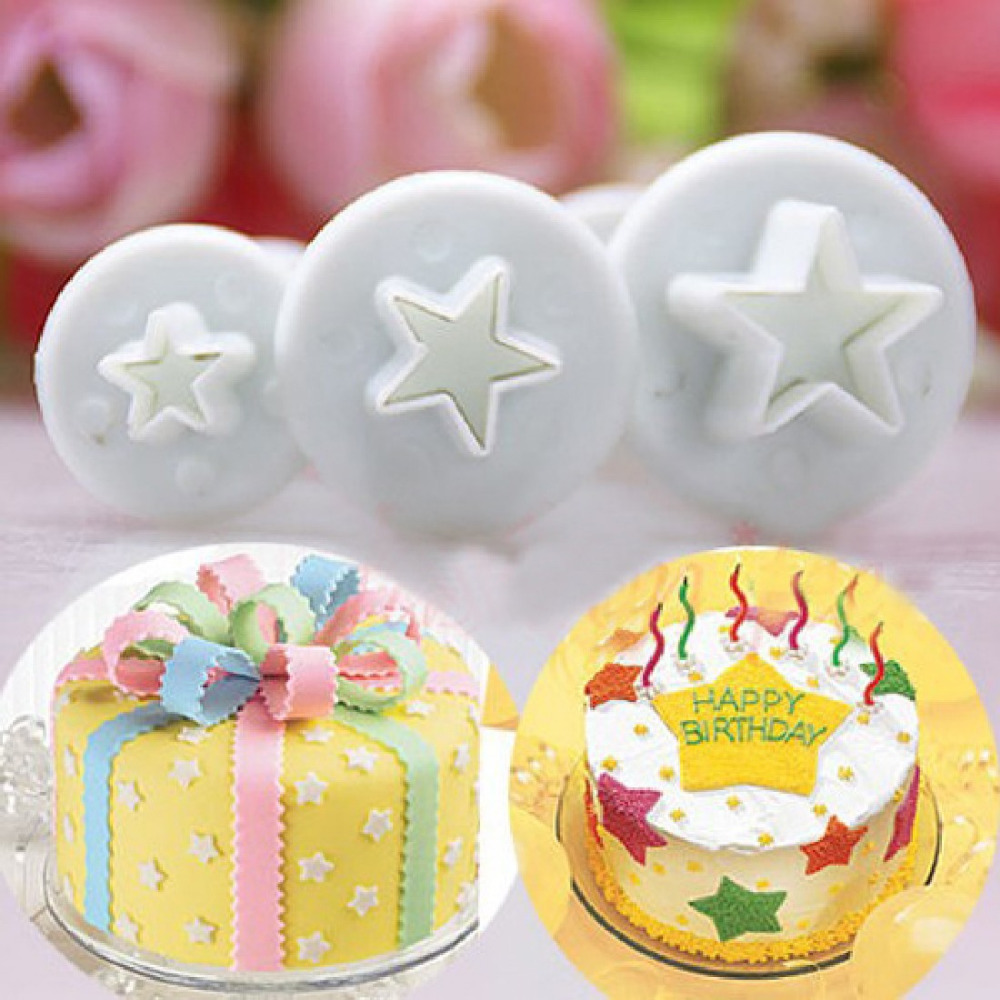 3 Stks/set Mini Star Fondant Cake Decorating Plunger Biscuit Cookies Cutter Diy Mold Kerst Cake Decorating Gereedschap
