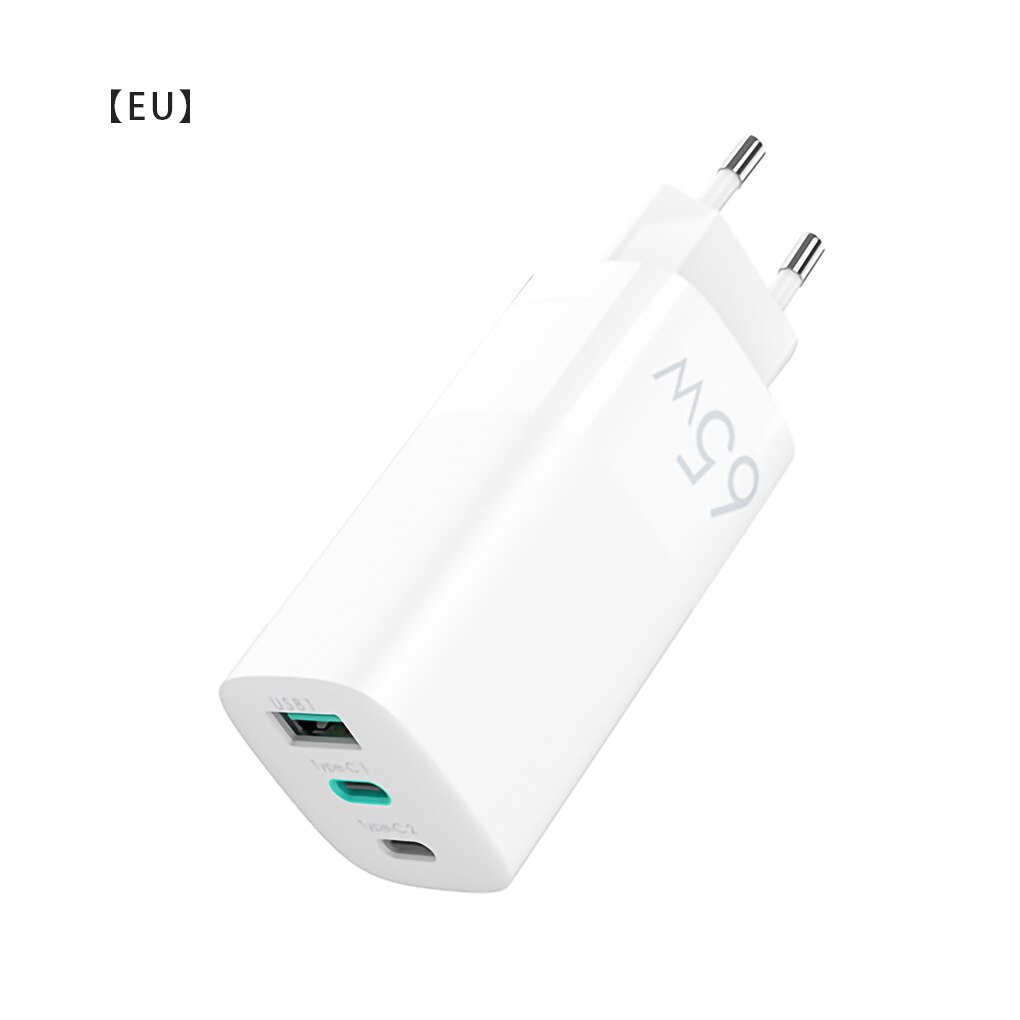 Chargeur mural 65W GaN QC3.0 Type C PD, double USB, adaptateur de Charge rapide pour iPhone 11 12 Xiaomi Huawei: White EU Plug