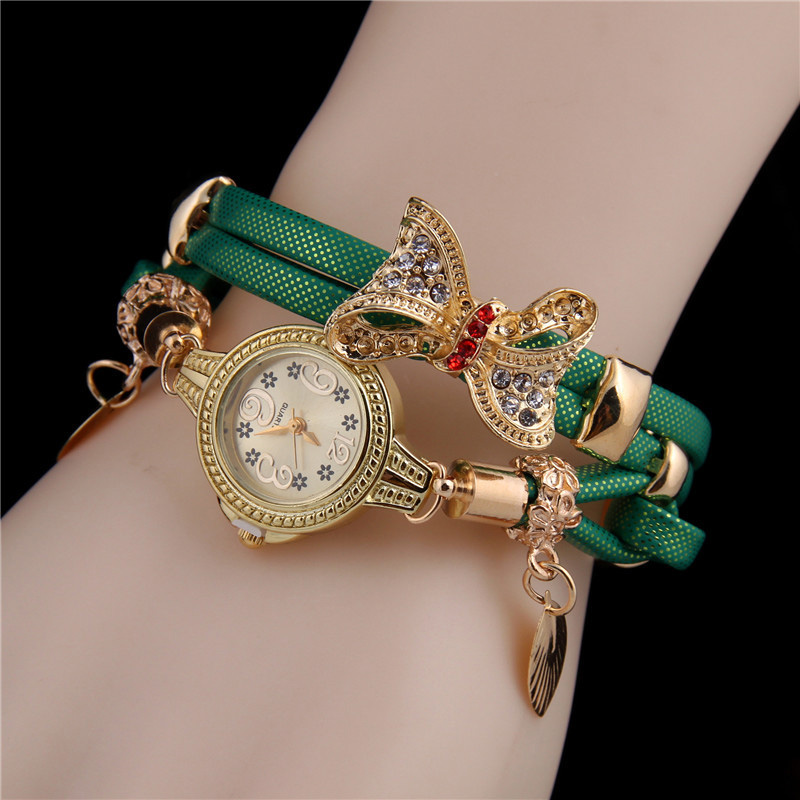 Mode Dames Armband Horloge Strik Armband Horloge Vrouwen: green