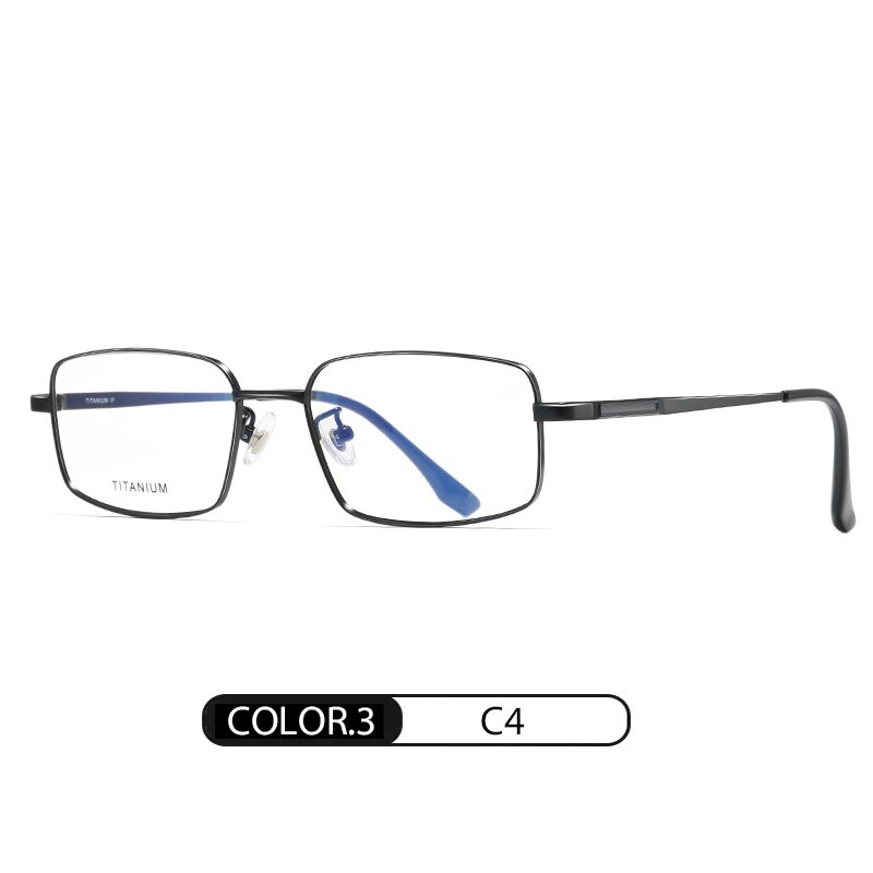 Men Pure Titanium Glasses Frame with Recipe Full Rim Man Optical Prescription Eyeglasses Rectangular IP Electronical Plating: C4
