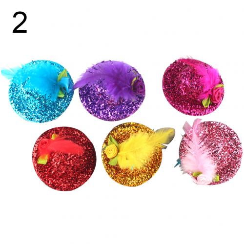 6 stuks kindermeisje mini hoed sluier bloem haarspeld garen veren haarspeld fascinator kinderhoofddeksel: Pailletten