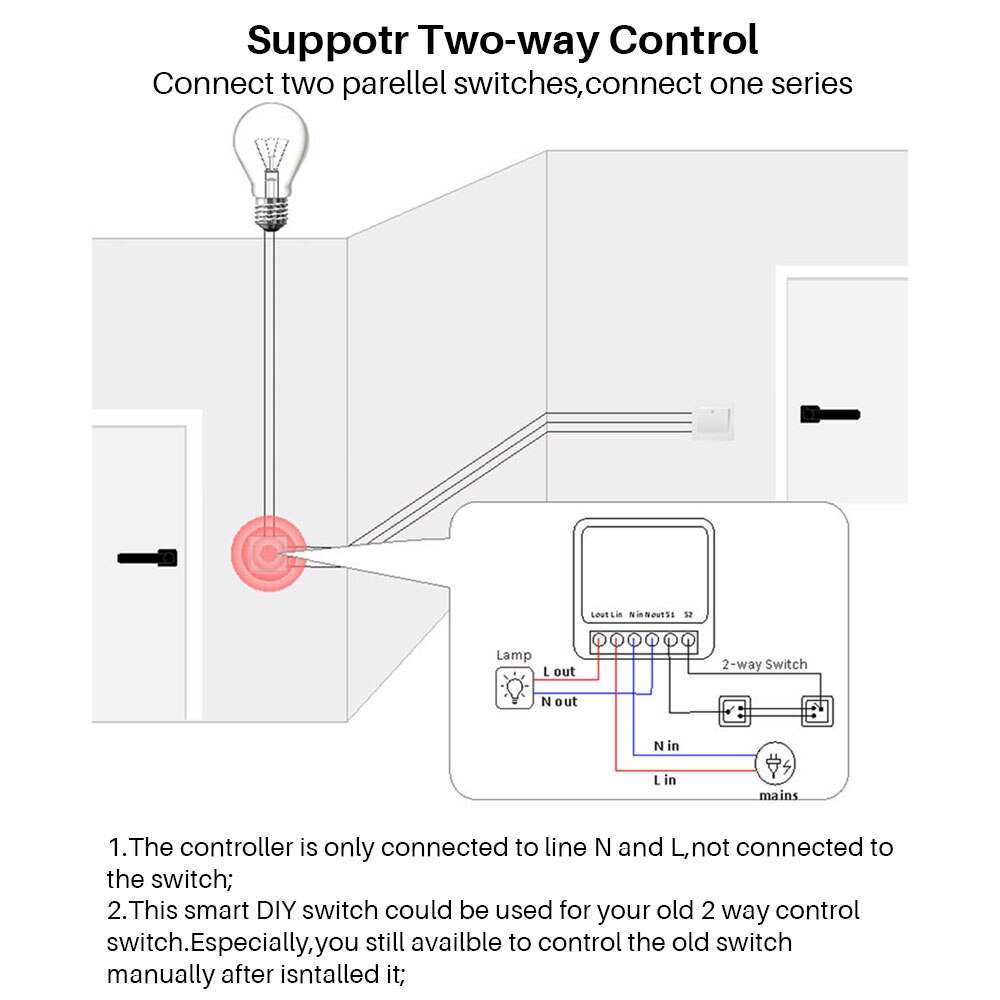 16A EWelink Wifi Switch Mini Smart 2-way DIY Switches Circuit Breaker Timer Module Support Alexa Google Home Alice SmartThings