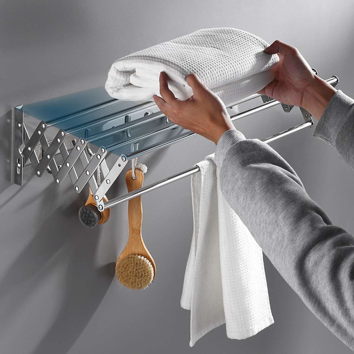 Stainless Steel Towel Racks Movable Telescopic Folding Rack Towel Holder Shelf Wall Mount Drying Rack for Toilet Bathroom