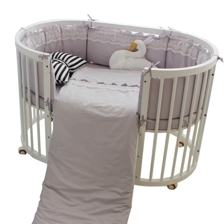 5 stücke Set Neugeborenen Baby Runde Krippe Stoßstangen INS Spitze Baby Oval Bett Baumwolle Einfarbig Umliegenden Schutz Baby Wiege bettwäsche