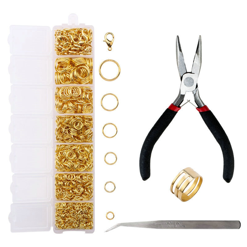 A Set Jewelry Findings Tool Set Open Jump Rings,Jewelry Pliers, Lobster Clasps hooks, jewelry tweezers Jewelry Making Supplies: Yellow