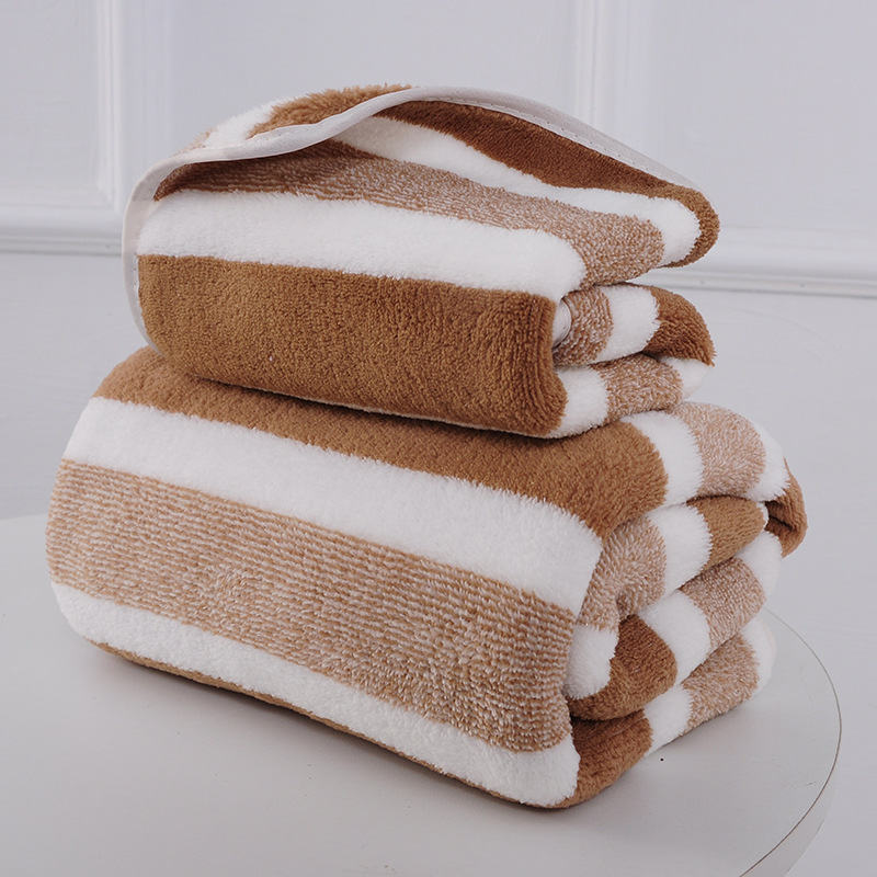 Bath towel set Stripes Absorbent Quick Drying coral fleece Soft Adults Face Hand Towels Bathroom Microfiber Swim Bath Towels: 22#