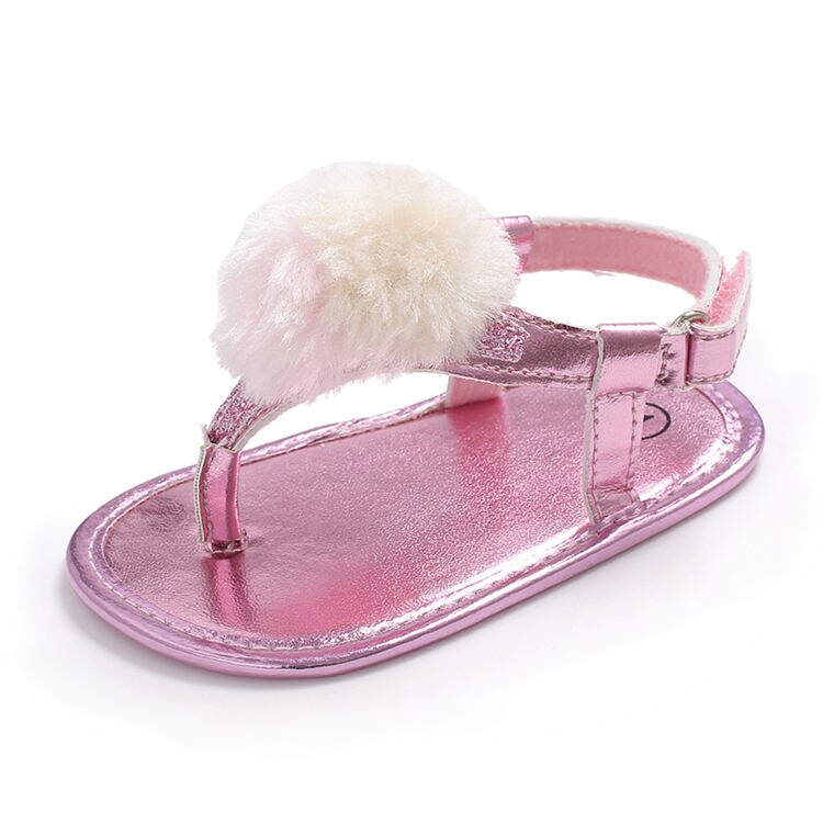 Zomer Baby Girl Infant Sparkle Sandalen Pu Witte Pompon Zachte Zool Anti-Slip Party Prinses Peuter Baby Eerst Wandelaars schoenen: Roze / 0-6 months