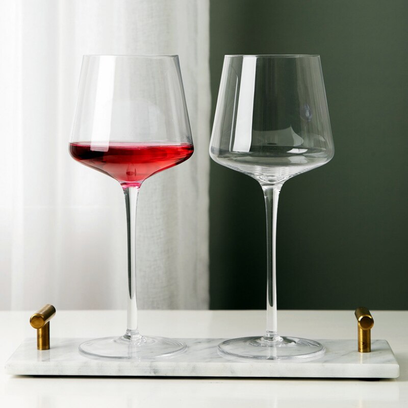 High 450-650Ml Lead-Free Crystal Handmade Goblet Square Polar Light Luxury Wine Glass Cup Family Tasting Cup