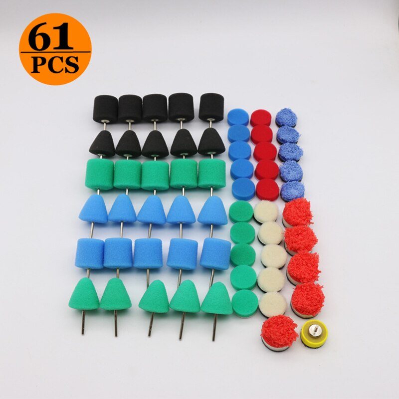 Mini rotary polisher Car Detailing Polishing Tool Kit set Flexible Car Shaft For detailing polish M14 thread polishing pad: 61PCS