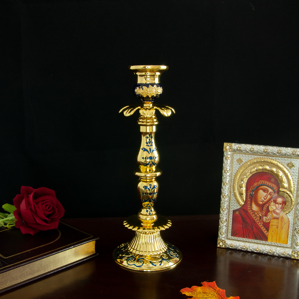 HTISOK Candelabro ortodoxo de 10,6 pulgadas, aleación de zinc con galvanoplastia de oro, religioso para ceremonias y decoración del hogar: Verde