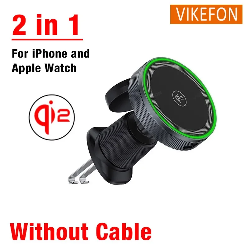 Qi2 2 in 1 magnetic wireless charger car air vent phone mount for iphone 16 15 14 13 pro max apple watch fast charging station: Red