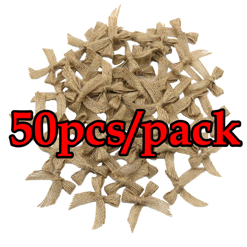 (50 stks/pak) 40*40mm Linnen Strik Natuurlijke Linnen Strikken Geschenkdoos Kleding Decoratie Accessoires Thuis Strikje Handgemaakte DIY: Default Title