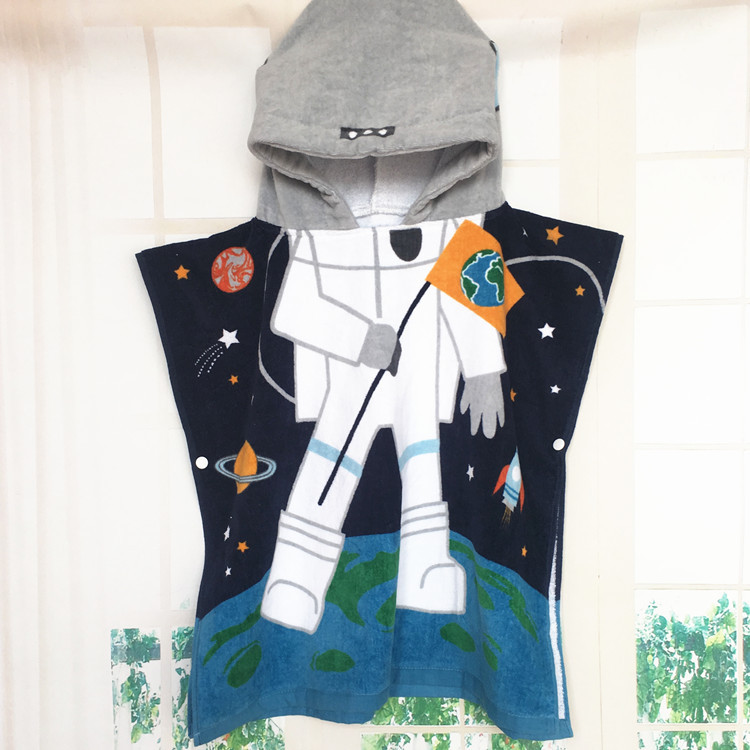 Børne bomulds badekåber tegneserie havfrue astronaut hval hætte 100%  bomulds håndklæde 2-6t børn badekåbe piger drenge svømme badehåndklæde: Astronaut