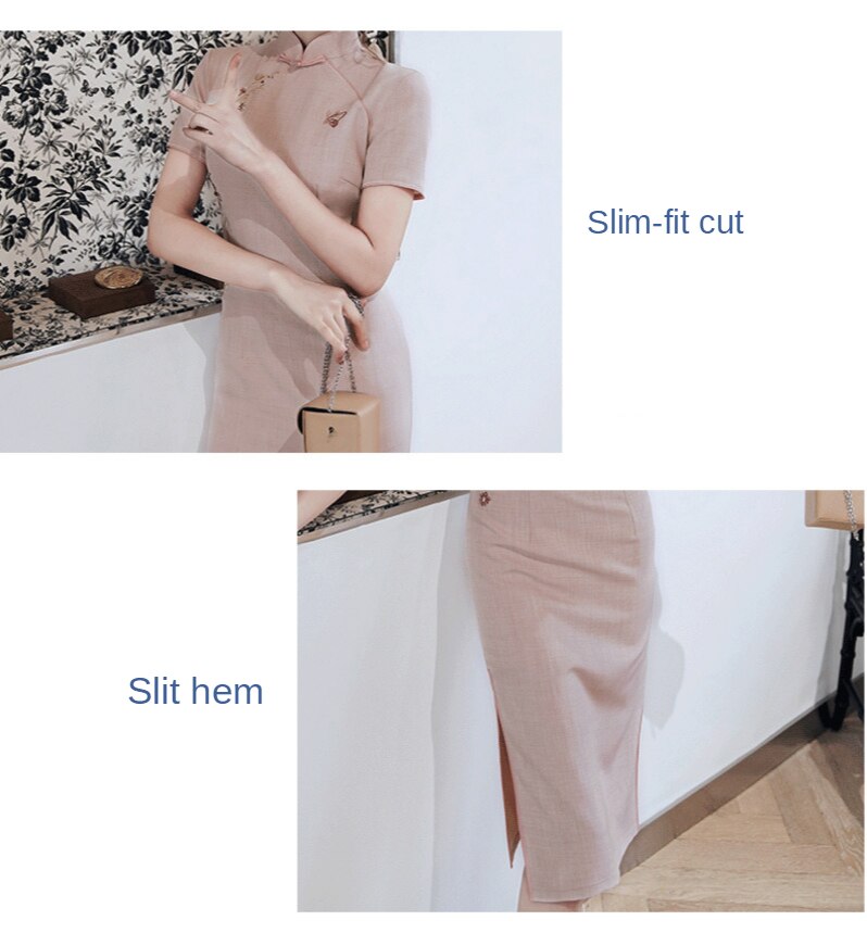 Qipao suave de algodón elástico bordado tradicional chino para mujer, vestidos ajustados con de mariposa, vestido chino de verano