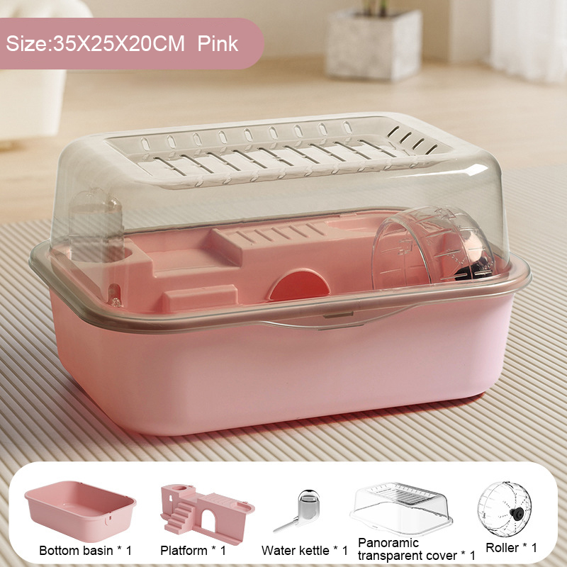Jaula para hámster y jaula para conejillos de indias, jaula para hámster interior, castillo, tragaluz acrílico, caja abierta para hámster, suministros para mascotas: Rosa