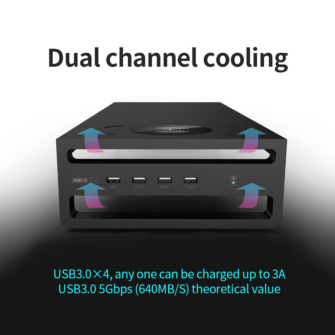 USB3.0 Wireless Thermal Charging Monitor Stand Riser Laptop Base Heightening Transfer Data Keyboard Mouse Charging Storage