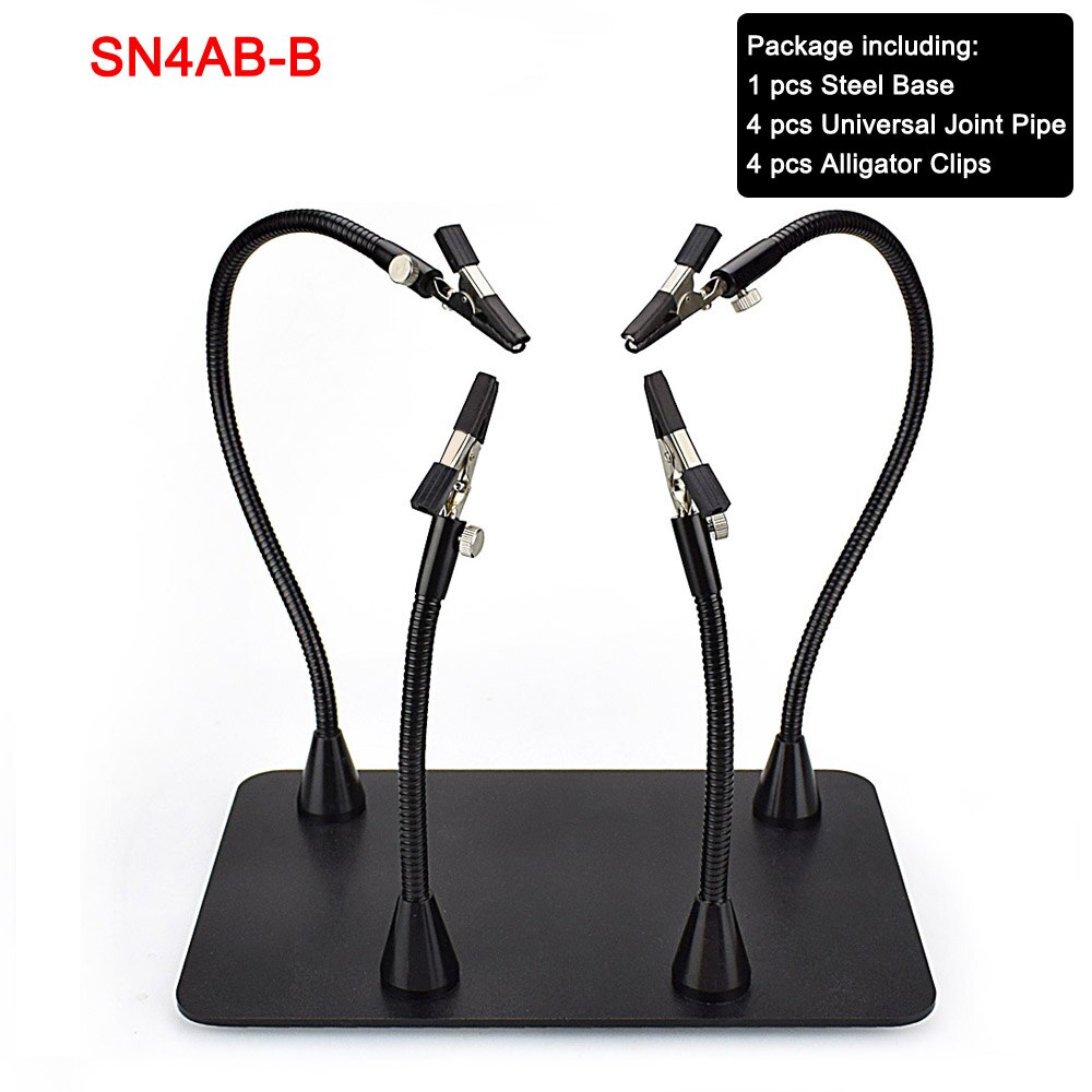 NEWACALOX Helping Hands Third Hand Soldering Station for PCB Holder 4 Flexible Magnetic Arms with 3X LED Magnifier Welding Tool: SN4AB-B