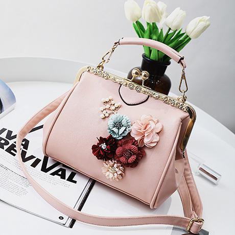 Di nuovo Modo Coreano di Stile Delle Signore Della Borsa di clip in Metallo Fiore Borsette Perla Delle Donne di modo Sacchetto di Spalla di Svago del Sacchetto del Messaggero Della Frizione Bolsa: rosa